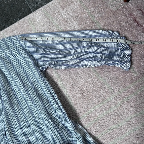 Eileen West Blue Off White Plaid Stripe Robe 3/4 Sleeves Size Small Medium - Picture 9 of 15